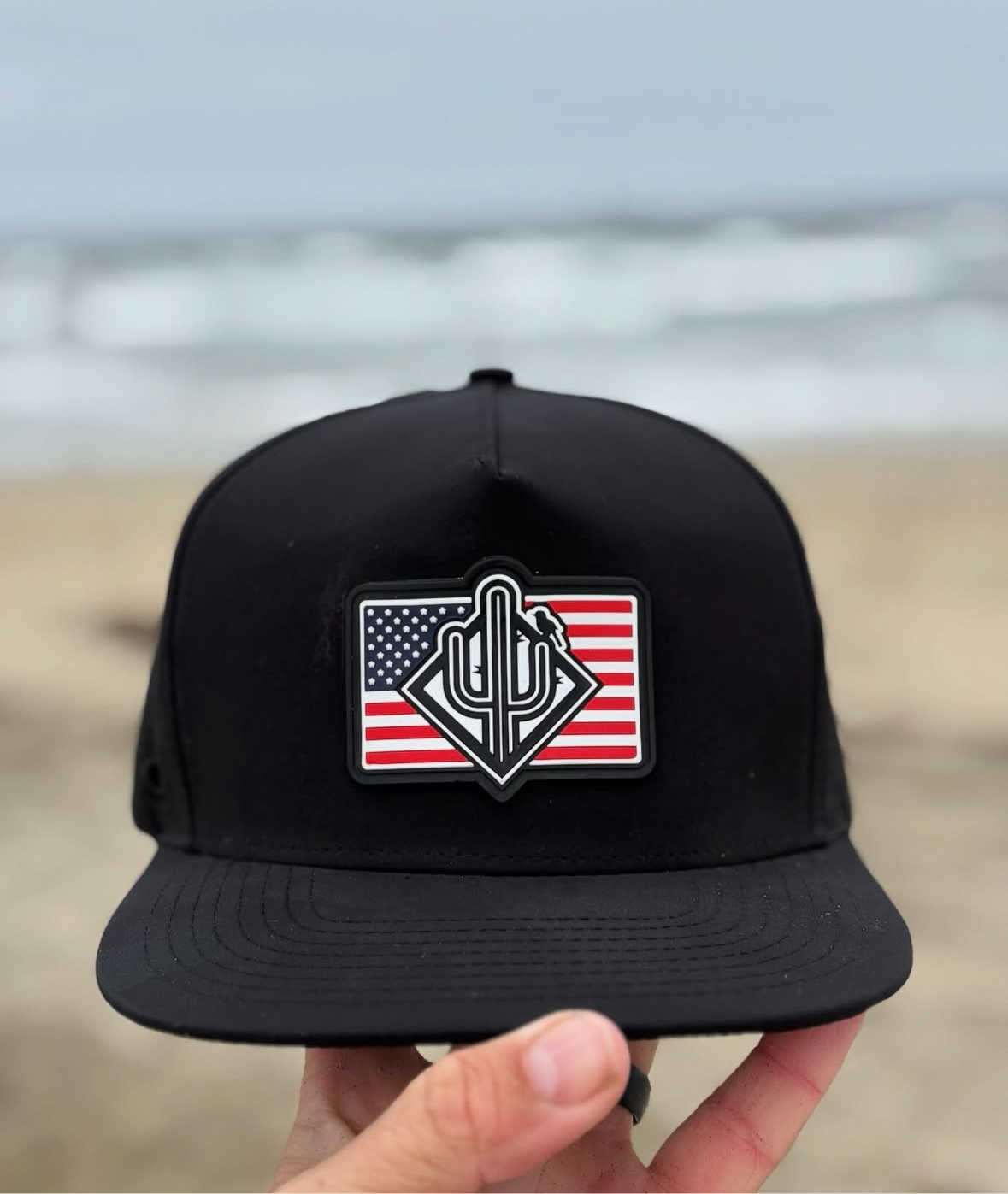 Patriotic Cactus PVC Performance Hat in Black