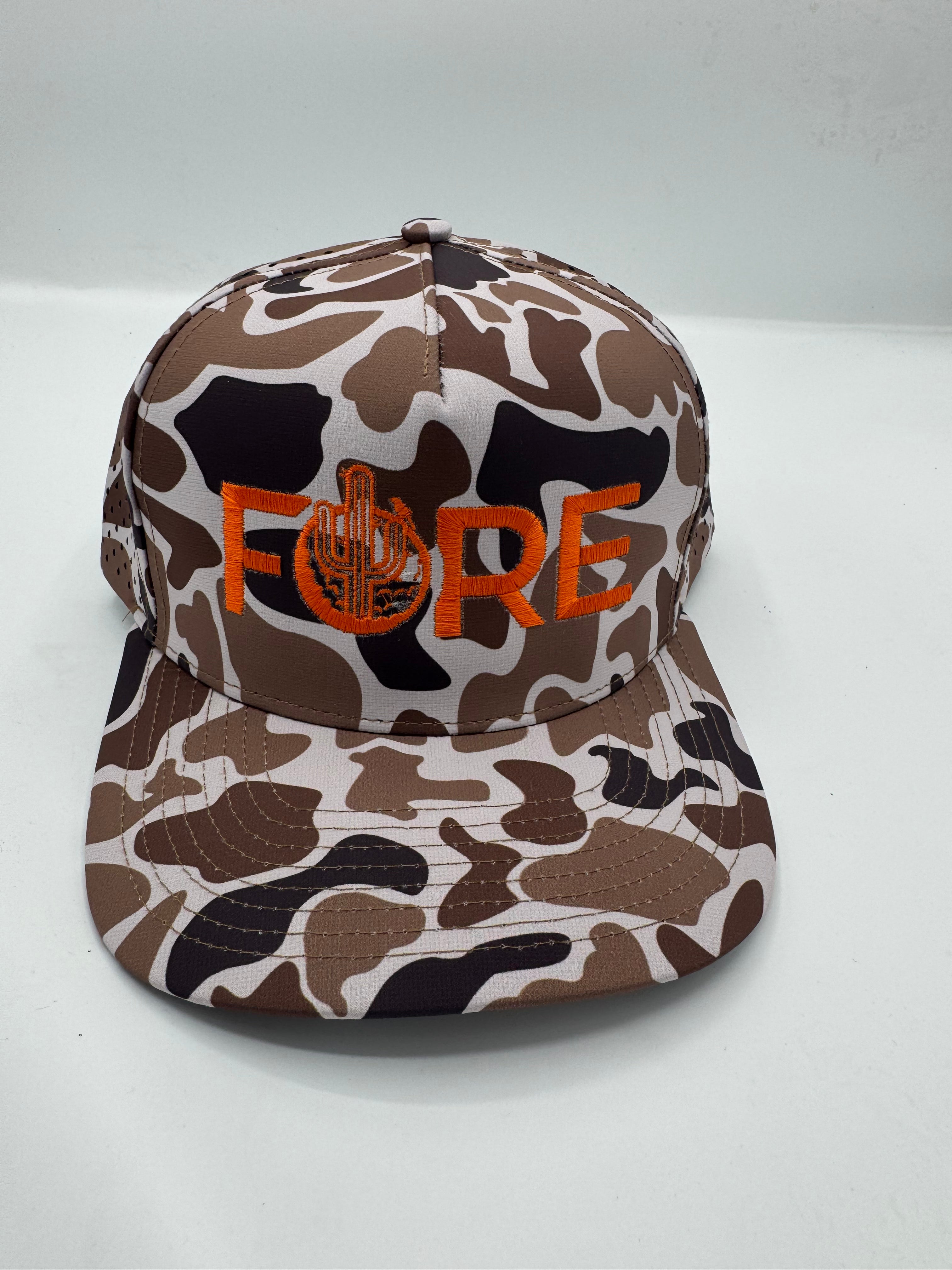 FORE Logo Camo performance hat in brown/orange