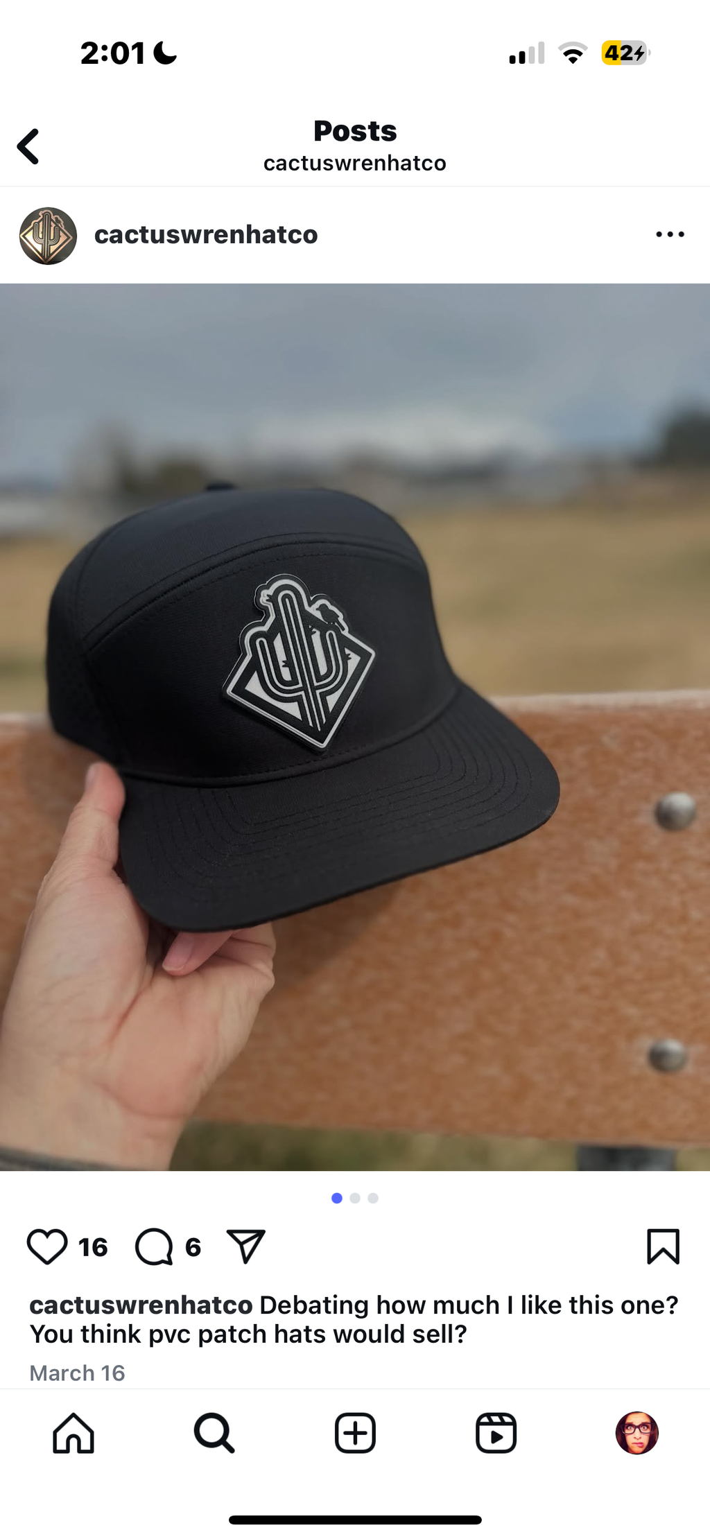 Diamond Cactus PVC Patch Performance Hat in Black