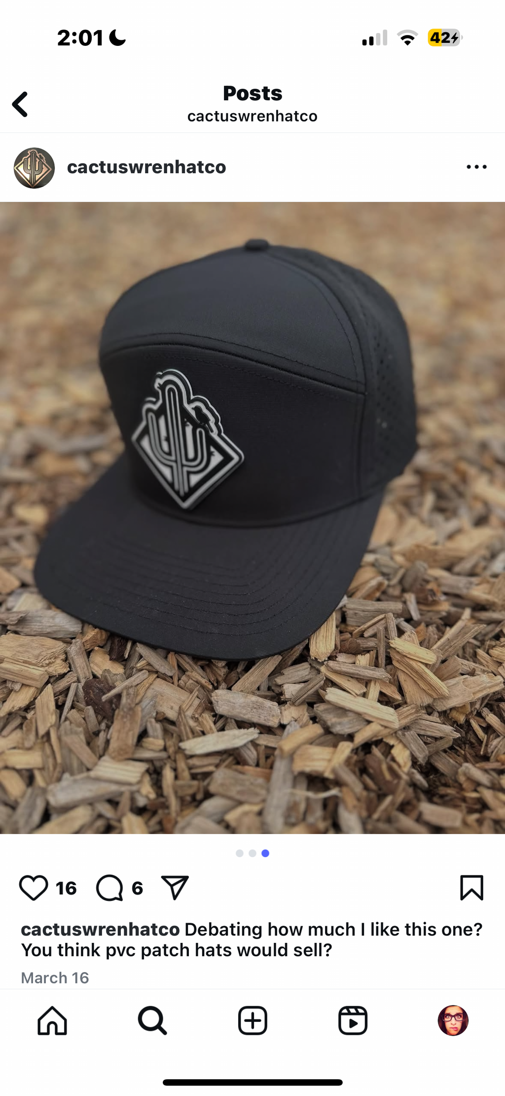 Diamond Cactus PVC Patch Performance Hat in Black