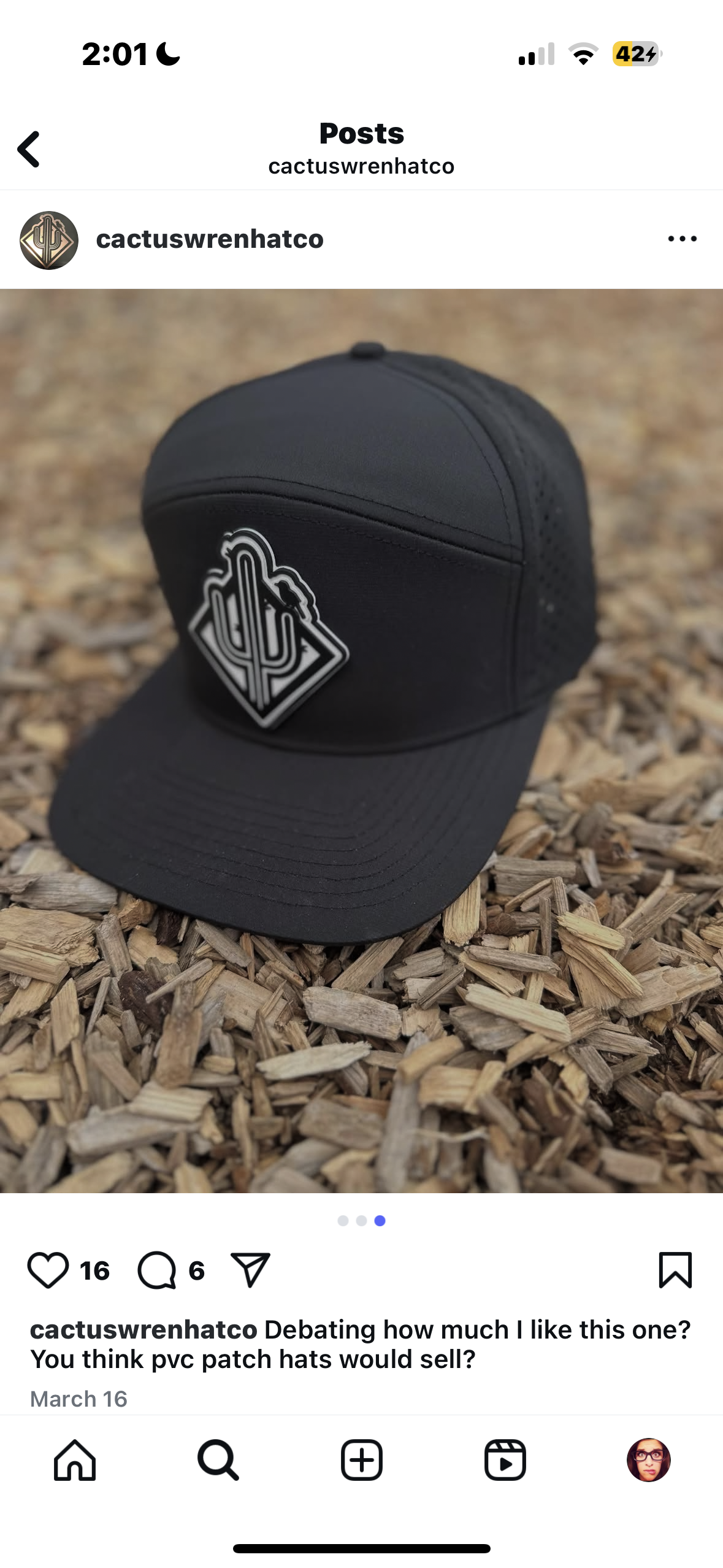 Diamond Cactus PVC Patch Performance Hat in Black