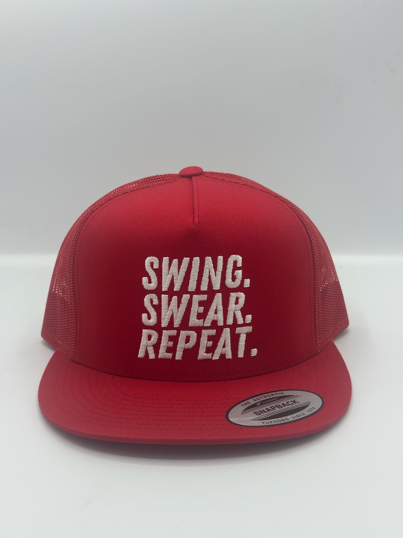 Swing, Swear, Repeat in red/white