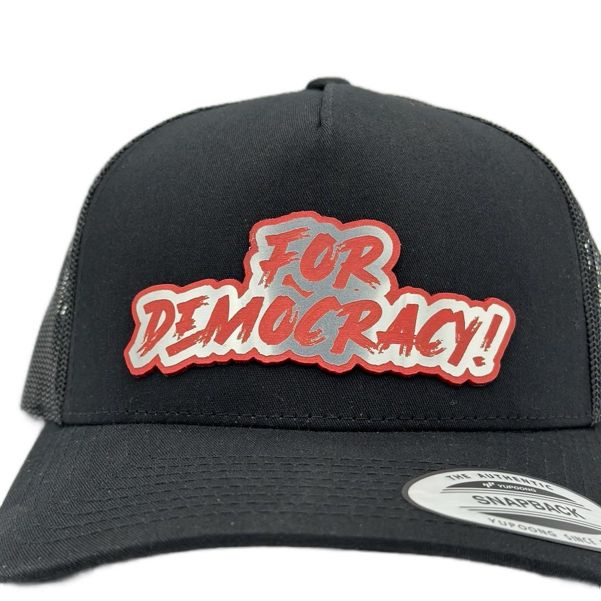 "FOR DEMOCRACY" Helldivers 2 style hat in stainless steel/red